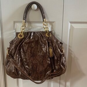 Elegant Cynthia Rowley Brown Snake Embossed with Gold Accents Purse w/ Dustbag.